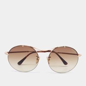 Pre Owned Tom Ford Brown TF565 Veronique Gradient Round Sunglasses