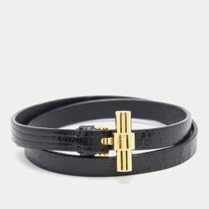 Tom Ford Black Leather T Buckle Wrap Bracelet