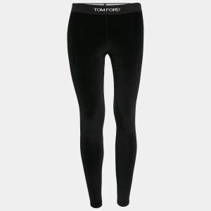 Tom Ford Black Velvet Jersey Logo Detail Leggings XS