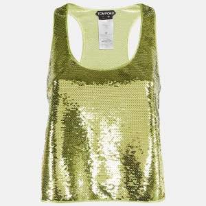 Tom Ford Green Sequin Slit Detail Tank Top XS