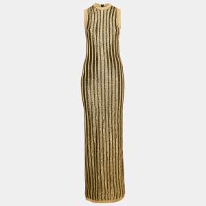 Tom Ford Black/Gold Lurex Slinky Rib Knit Crewneck Maxi Dress XS