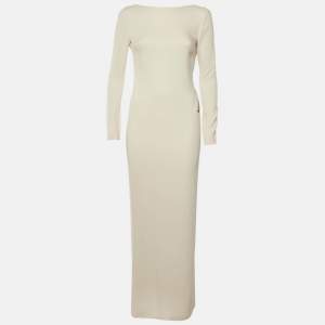 Pre Owned Tom Ford  Cream Silk Crepe Open Back Zip Detail Gown S