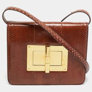 Tom Ford Brown Python Large Natalia Shoulder Bag