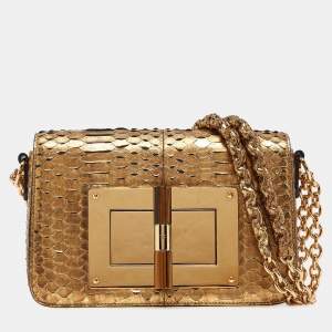 Tom Ford Gold Python Small Chain Natalia Shoulder Bag