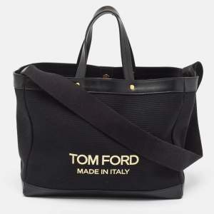 Tom Ford Black Canvas and Leather T Screw Tote
