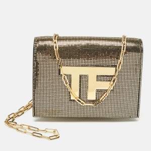 Tom Ford Gold Suede TF Flap Chain Clutch