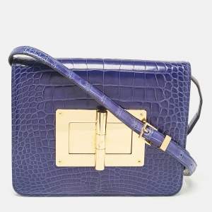 Tom Ford Blue Alligator Large Natalia Shoulder Bag