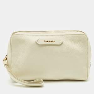 Tom Ford Off White Leather Wristlet Pouch