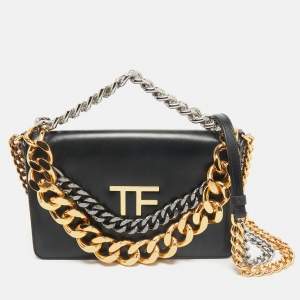 Tom Ford Black Leather Palmellato Triple Chain Shoulder Bag