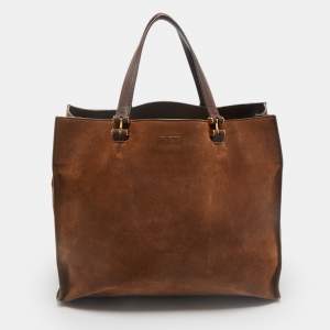 Tom Ford Two Tone Brown Suede Tote