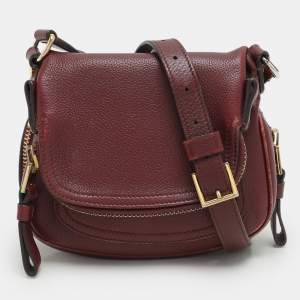 Pre Owned Tom Ford Dark Red Leather Mini Jennifer Crossbody Bag