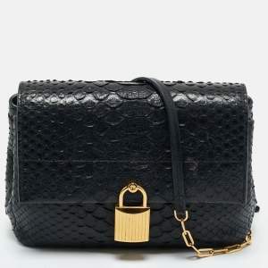 Pre Owned Tom Ford Black Python Small Leonica Padlock Shoulder Bag