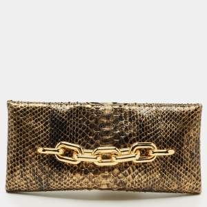Pre Owned Tom Ford Gold/Black Python Chain Detail Clutch