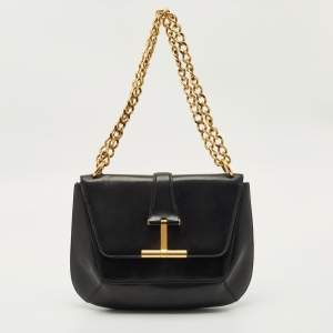 Pre Owned Tom Ford Black Leather Tara Chain Shoulder Bag