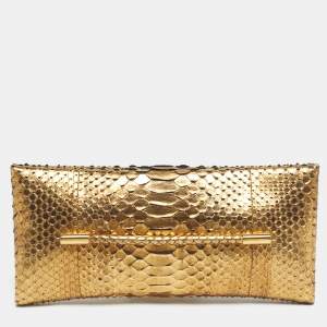 Pre Owned Tom Ford Gold Python Ava Clutch