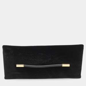 Pre Owned Tom Ford Ava Black Python Print Velvet Clutch