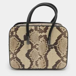 Pre Owned Tom Ford Black/Beige Leather and Python Leather Satchel