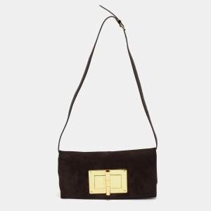 Pre Owned Tom Ford Natalia Dark Brown Nubuck Leather Convertible Clutch