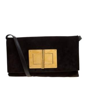 Tom Ford Dark Brown Nubuck leather Natalia Convertible Clutch