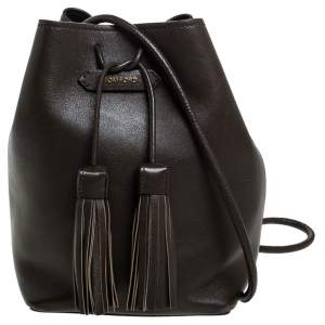 Tom Ford Brown Leather Double Tassel Bucket Bag