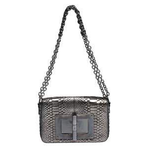 Pre Owned Tom Ford Metallic Silver Python Small Chain Natalia Shoulder Bag