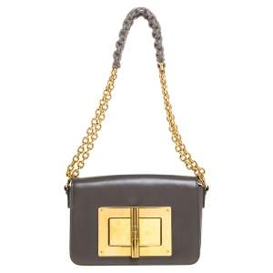 Tom Ford Grey Leather Small Chain Natalia Shoulder Bag