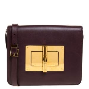 Tom Ford Burgundy Leather Large Natalia Shoulder Bag