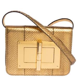 Pre Owned Tom Ford Metallic Gold Python Small Natalia Crossbody Bag