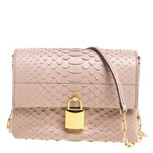 Tom Ford Blush Nude Beige Python Padlock Flap Chain Crossbody Bag