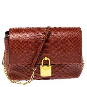 Tom Ford Brown Python Small Leonica Padlock Shoulder Bag