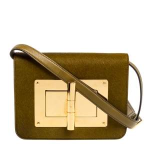 Tom Ford Avocado Green Calfhair and Leather Small Natalia Crossbody Bag