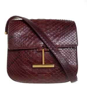 Pre Owned Tom Ford Burgundy Python Mini Tara Crossbody Bag