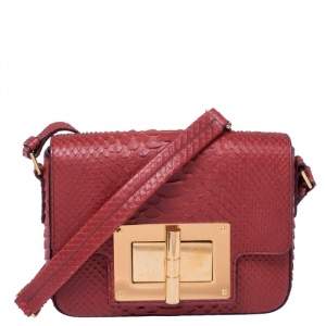 Tom Ford Burgundy Python Small Natalia Crossbody Bag