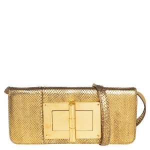 Tom Ford Metallic Gold Python Natalia Convertible Clutch