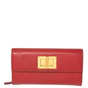 Tom Ford Red Leather Turnlock Natalia Continental Wallet