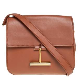 Pre Owned Tom Ford Tan Leather Mini Tara Crossbody Bag
