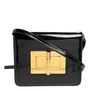 مملوكة مسبقًا Tom Ford Black Patent Leather Large Natalia Shoulder Bag