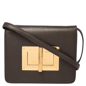 Pre Owned Tom Ford Dark Beige Leather Large Natalia Shoulder Bag