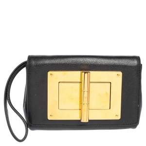 Tom Ford Black Leather Natalia Wristlet Clutch