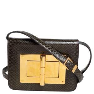 Pre Owned Tom Ford Military Green Python Small Natalia Crossbody Bag