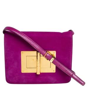Pre Owned Tom Ford Purple Suede and Leather Large Natalia Shoulder Bag