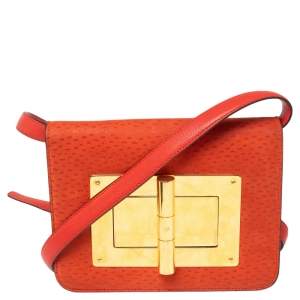 Pre Owned Tom Ford Orange Nubuck and Leather Small Natalia Shoulder Bag