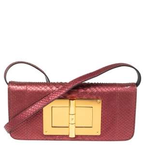 Tom Ford Metallic Burgundy Python Natalia Convertible Clutch