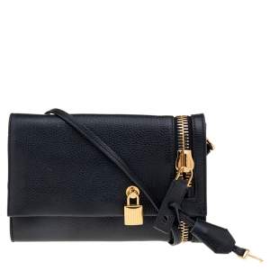 Pre Owned Tom Ford Black Leather Alix Zip and Padlock Crossbody Bag