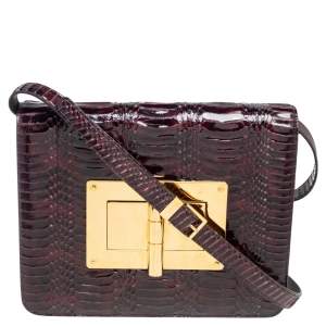 Pre Owned Tom Ford Burgundy Snakeskin Large Natalia Shoulder Bag