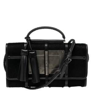 Pre Owned Tom Ford Black Leather and Pony Hair Natalia Shoulder Bag
