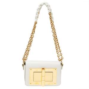 Pre Owned Tom Ford White Leather Small Natalia Chain Shoulder Bag