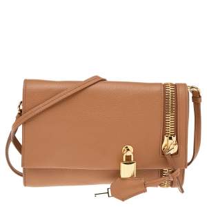 Pre Owned Tom Ford Brown Leather Alix Zip and Padlock Crossbody Bag
