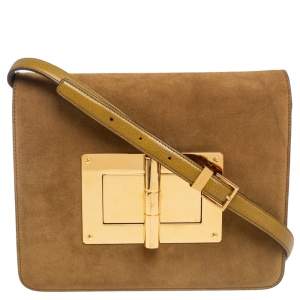 Pre Owned Tom Ford Green Suede and Leather Medium Natalia Shoulder Bag