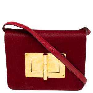 Pre Owned Tom Ford Red Calf Hair and Leather Natalia Crossbody Bag